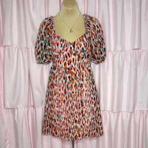 105. Jessica Simpson Pink Leopard Puff Sleeve Mini Dress – Size Small